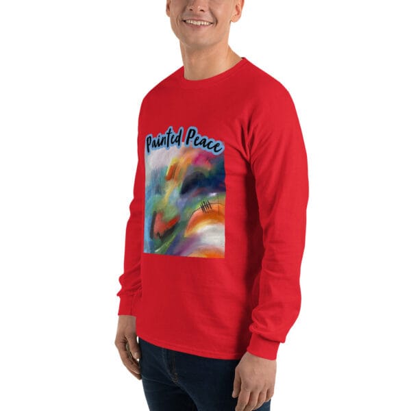 mens-long-sleeve-shirt-red-left-front-6859b71c382e1.jpg Men’s Long Sleeve Shirt -“Radiant Veil”