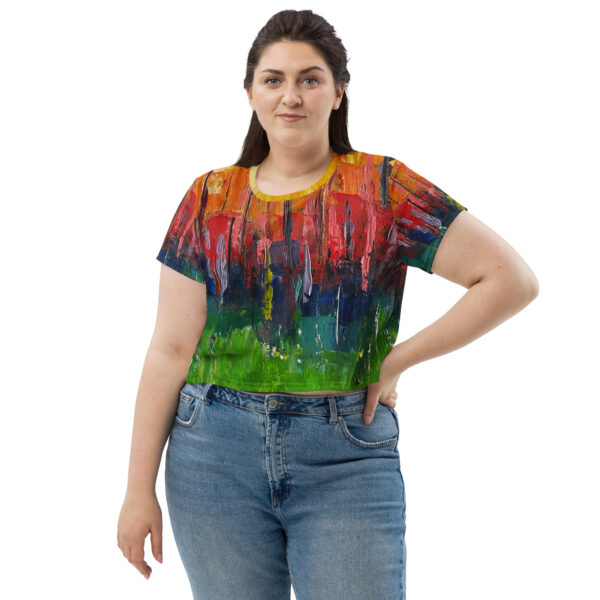 all-over-print-crop-tee-white-front-689800a22a8d1.jpg Abstract Print Crop Tee - “Picnic”