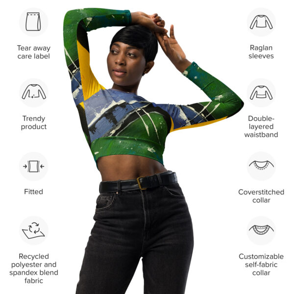 Abstract Recycled Long-Sleeve Crop Top