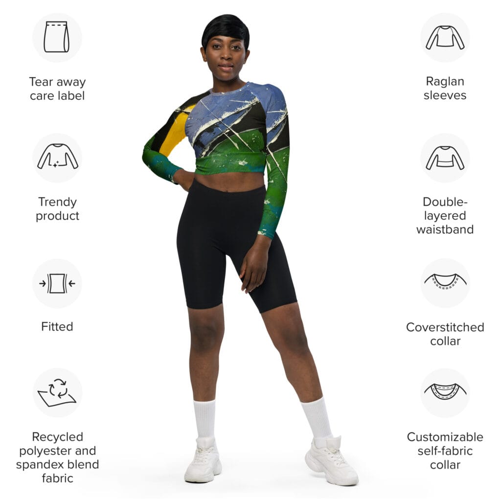 Recycled Long-Sleeve Crop Top | "Orbit of Thought"