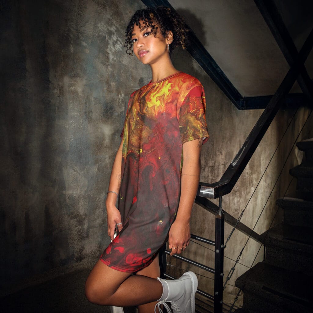 Abstract T-Shirt Dress | "Fire Dance"