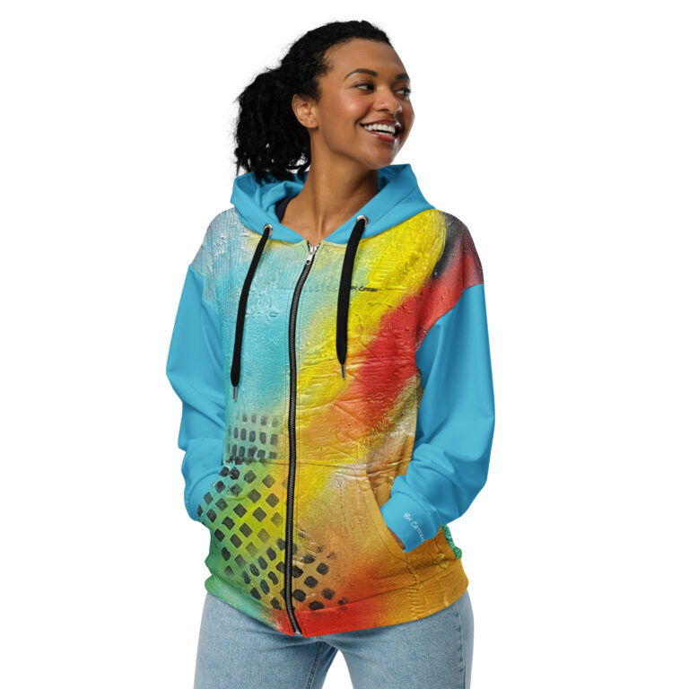 Recycled Unisex Zip Hoodie | "Red Rasta" (Turquoise)